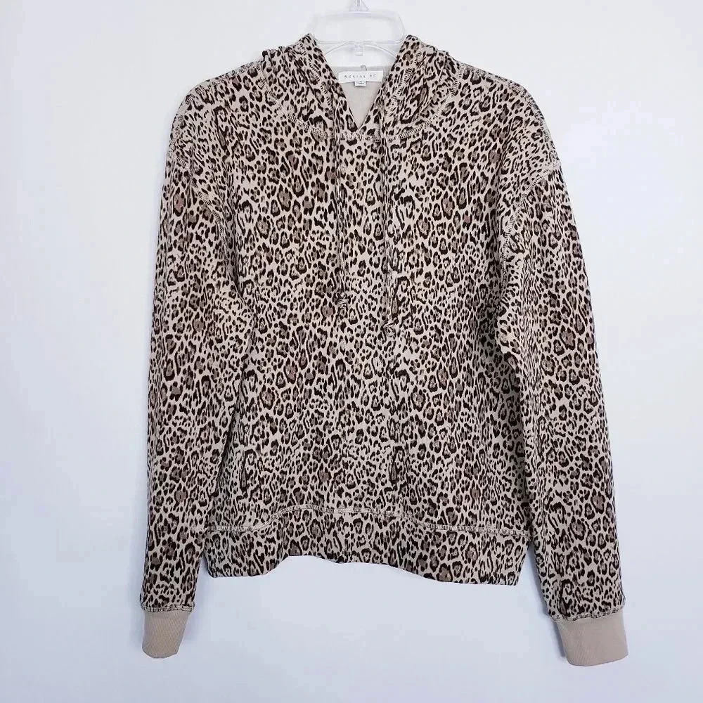 Socialite Jacket Hooded Leopard Print Pullover Sweatshirt Black/Brown Cozy